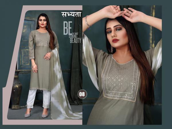 Beauty Queen Sabhayta Fancy Rayon Kurti With Bottom Dupatta Collection